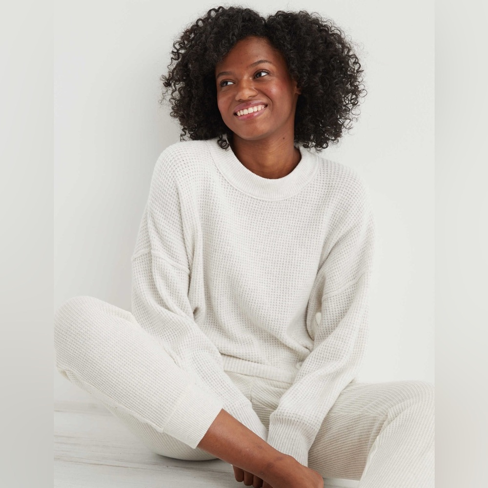 Aerie Waffle Oversized Crew Heather Grey